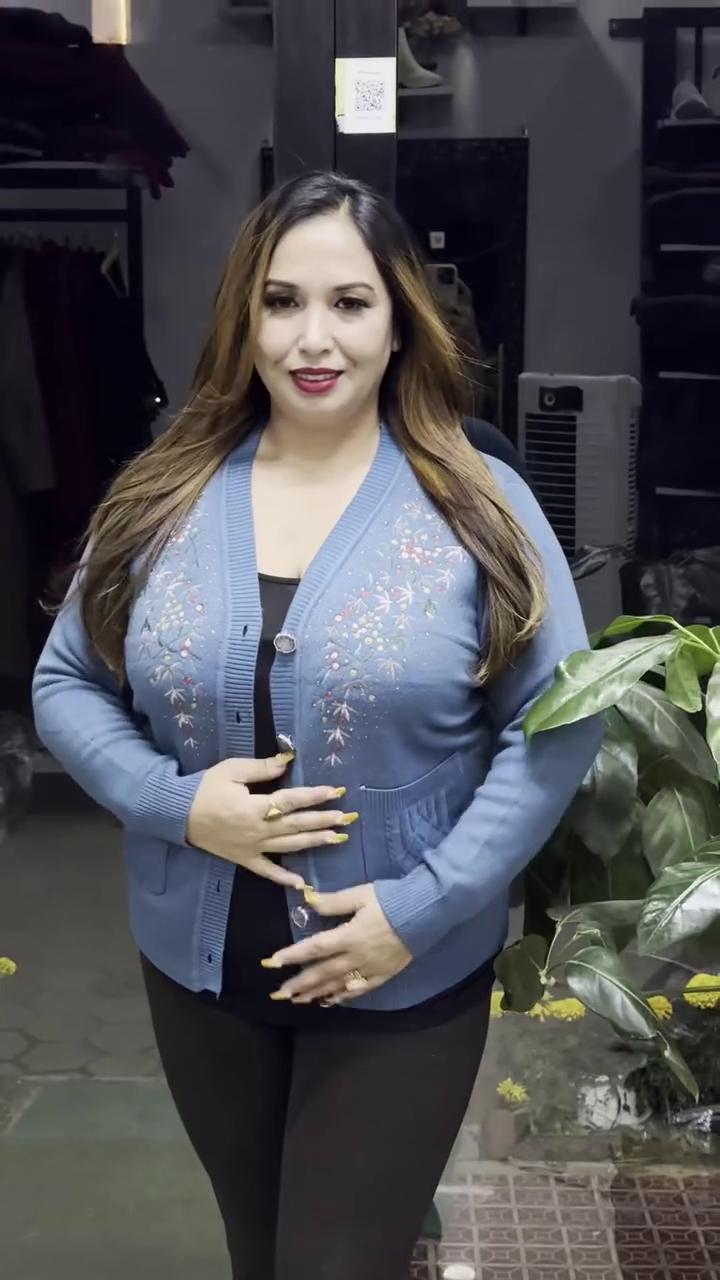 Floral V-Neck Knit Cardigans 🌸🧥 – Purple, Black & Beige Variants with Button Closure & Boutique Styling - Image 5