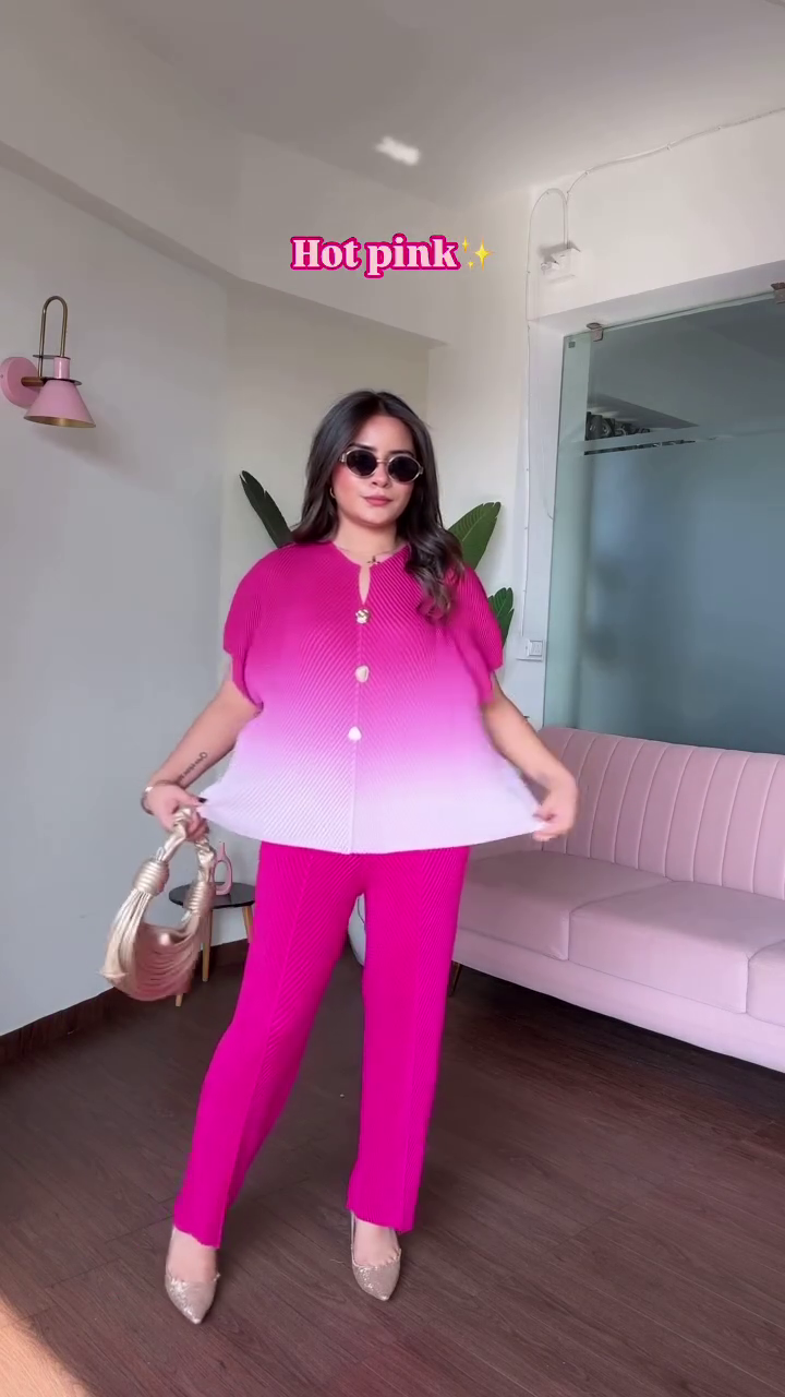 Hot Pink Ombre Button-Down & Statement Pant Set
