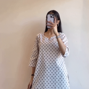 Ivory Motif Tunic & Wide-Leg Denim Set