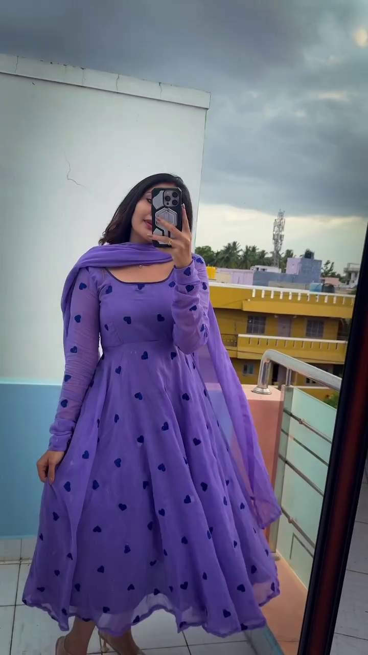 Lavender Heart Motif Anarkali with Dupatta - Image 2
