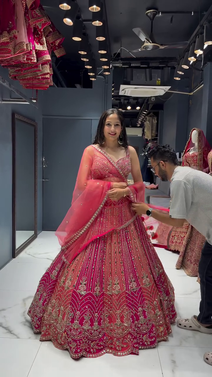 Radiant Pink Embellished Bridal Lehenga Set - Image 2