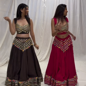 Mirror Work Festive Lehenga Set with Colorful Tassels