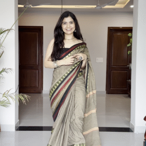 Earthy Beige Handloom Saree with Geometric Border