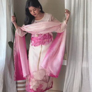 Blush Pink Floral Print Kurta Set with Dupatta