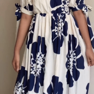 Ivory & Navy Blue Floral Maxi Dress
