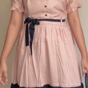 Peach & Black Contrast Belted Midi Dress