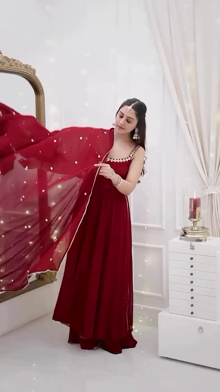 Wine Red Anarkali with Dupatta - Image 4