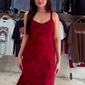 Crimson Floral Maxi Dress with Spaghetti Straps