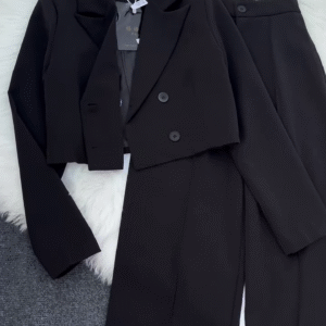 Black Cropped Blazer & High-Waist Trousers Co-ord Set