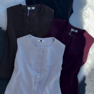 Classic Sleeveless Button-Down Tops – Set of 4 Colors