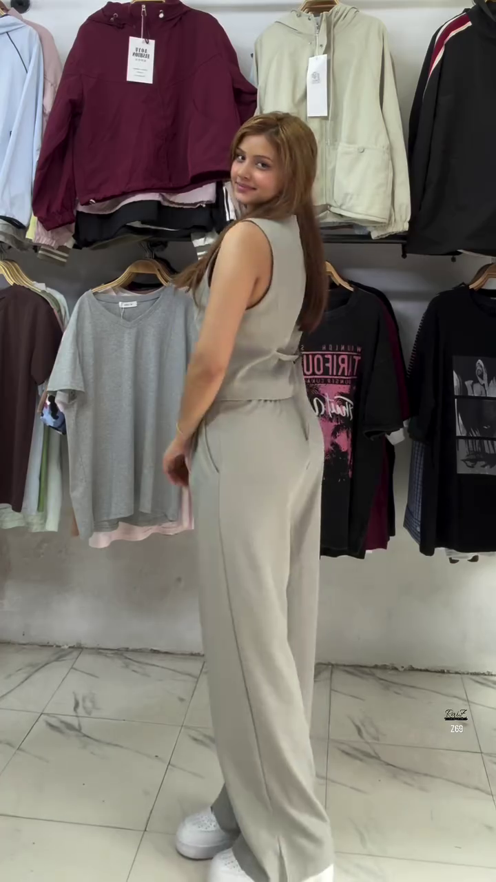 Beige Sleeveless Vest & Trousers Co-ord Set - Image 3