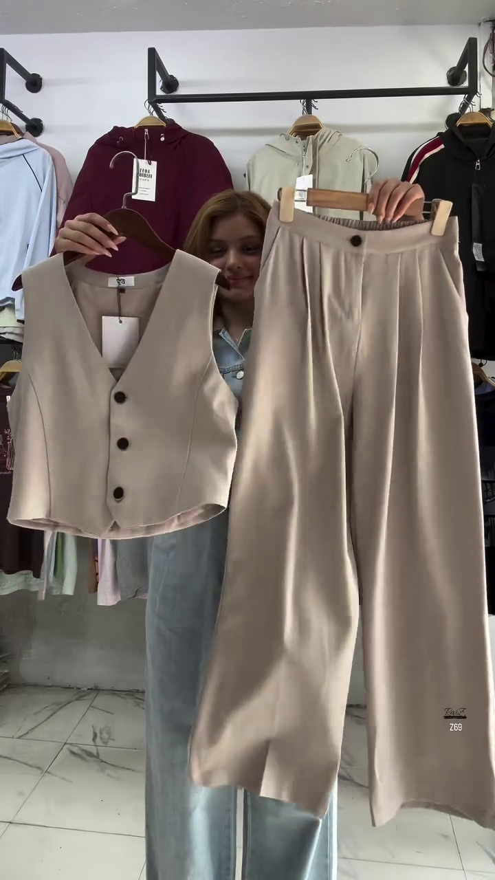 Beige Sleeveless Vest & Trousers Co-ord Set - Image 4