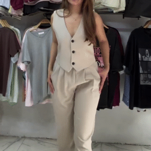 Beige Sleeveless Vest & Trousers Co-ord Set