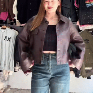 Black Faux Leather Cropped Jacket