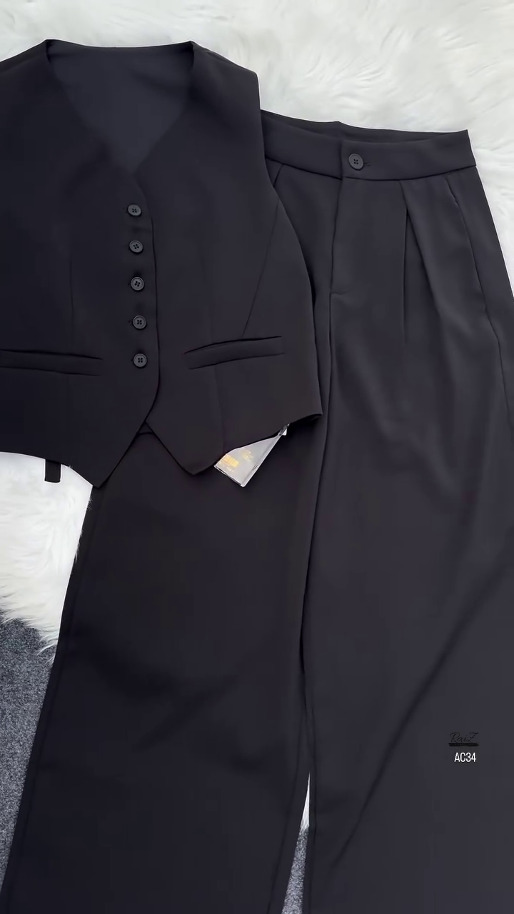 Women’s Black Tailored Vest & Wide-Leg Trouser Co-ord Set