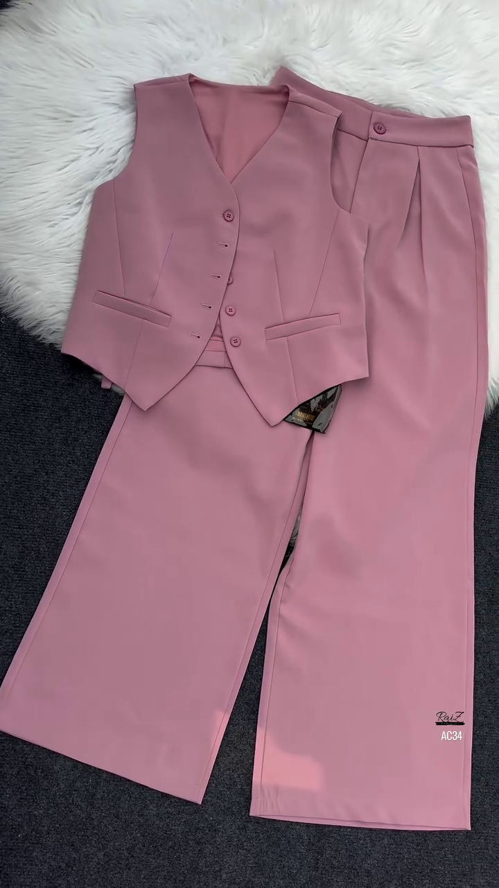 Women’s Black Tailored Vest & Wide-Leg Trouser Co-ord Set - Image 2