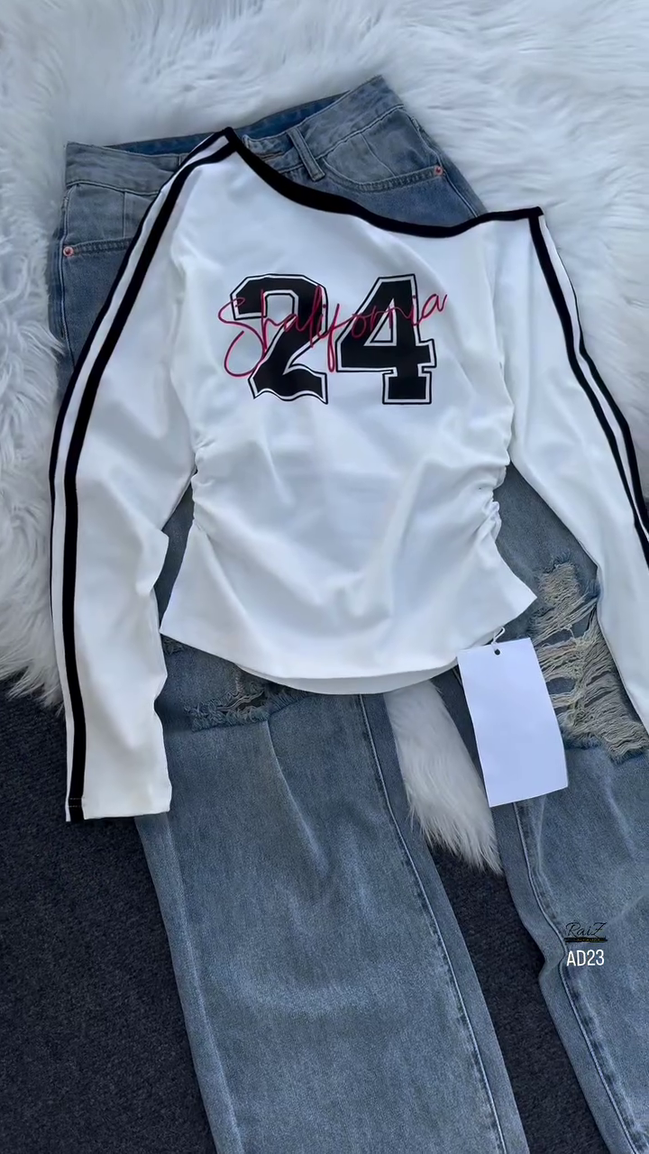 Women’s Long Sleeve Graphic Stripe Sports Top - Image 2