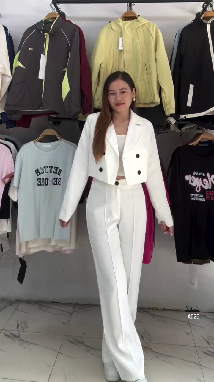 Women’s Classic White Cropped Blazer & High-Waist Pant Set