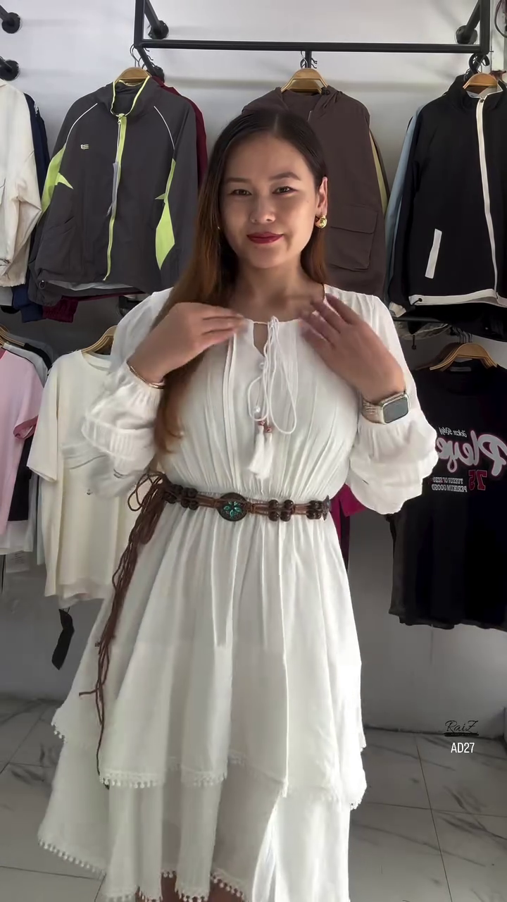 Women’s Cream Boho Long Sleeve Belted Mini Dress - Image 4