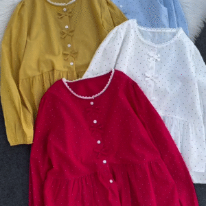 Women’s Polka Dot Bow Detail Peplum Blouse – Multi Colors