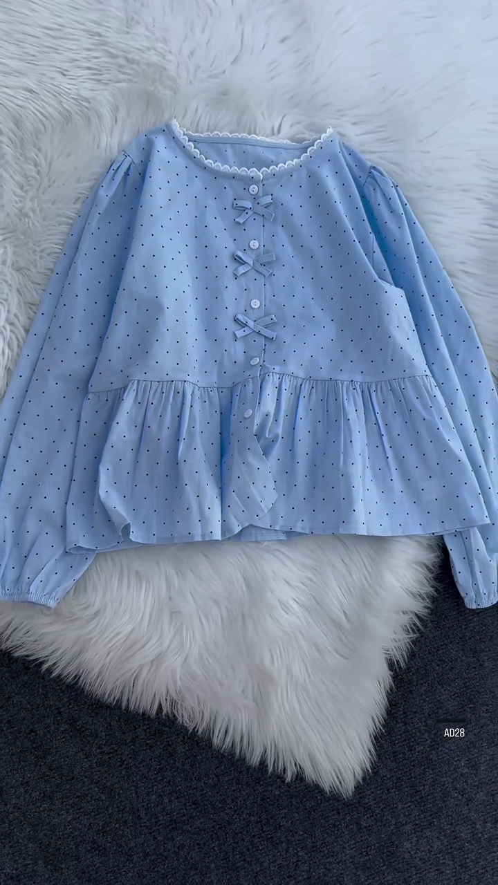 Women’s Polka Dot Bow Detail Peplum Blouse – Multi Colors - Image 2