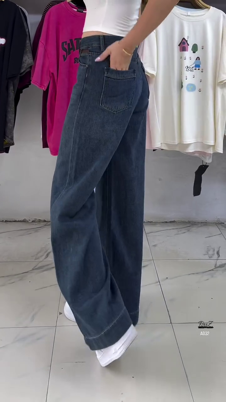 Women’s Ultra-Wide Leg High-Waisted Jeans – Classic Indigo - Image 3