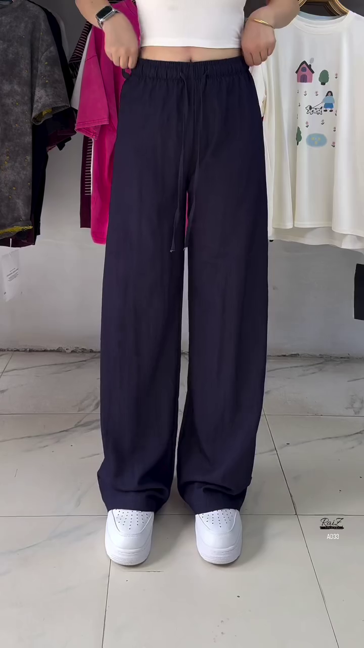 Women’s Relaxed Fit Wide-Leg Drawstring Pants – Deep Navy