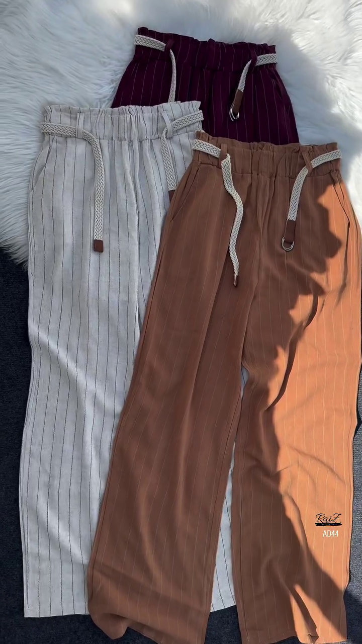 Women’s High-Waist Striped Pants with Braided Belt - Image 4