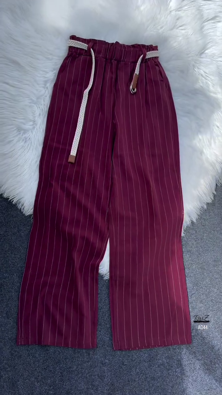 Women’s High-Waist Striped Pants with Braided Belt - Image 5