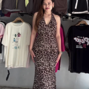 Women’s Leopard Print Halter Maxi Dress