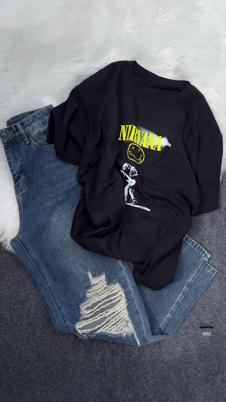 Nirvana Graphic Tee & Distressed Jeans Set