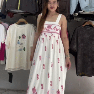 Beige Floral Embroidered Maxi Dress