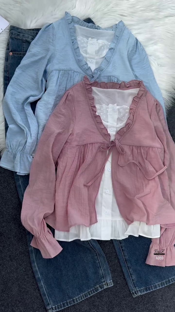 Ruffled Layered Blouse with Inner Top - Image 2