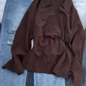 White Collared Wrap Blouse with Belt Detail