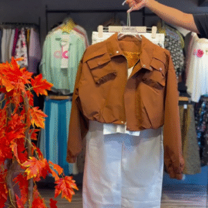 Zipfront Cocoa Jacket & Ivory Seam Skirt