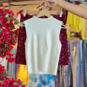 Ivory Knit Tank & Garnet Sequin Blouse Duo