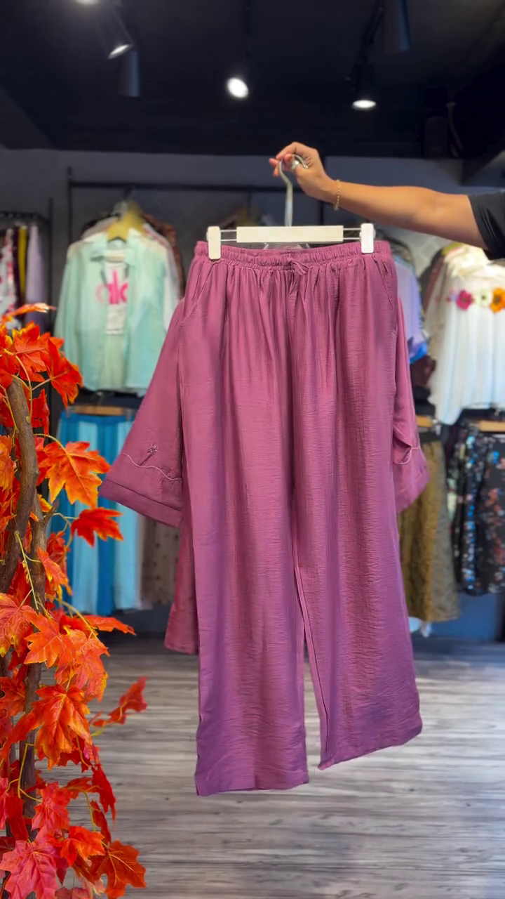 Embroidered Mauve Co-ord with V-Neck Detai - Image 2