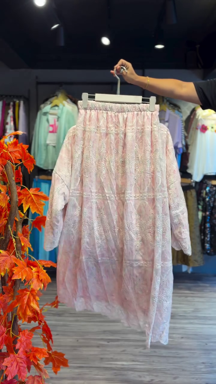 Rose Dust Embroidered Co-ord with Scalloped Lace Trim - Image 2