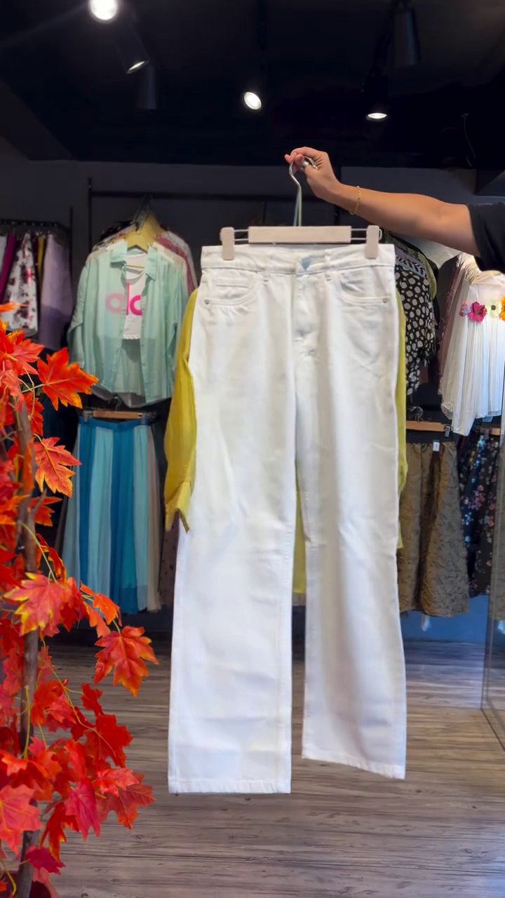 Sunlit Sheer Shirt with Embroidered Blooms & White Wide-Leg Pants - Image 2