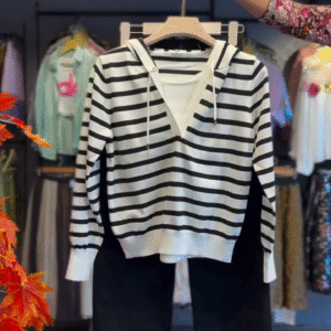 Striped Hoodie in Ink & Drawstring Pants in Noir