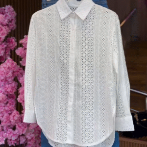 Eyelet Blouse in White & Denim Jeans in Classic Blue