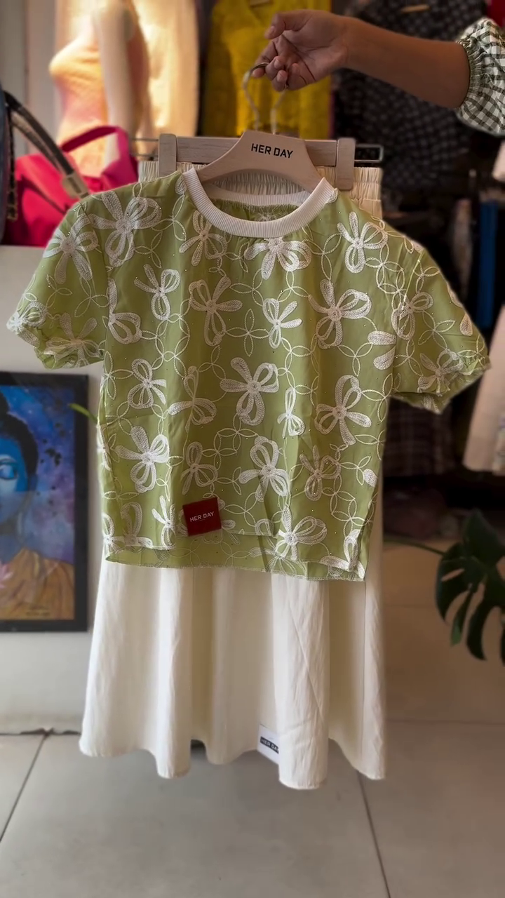 Embroidered Organza Top & Flowy Skirt Co-Ord Set