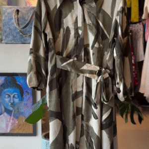 CAMOUFLAGE ABSTRACT BELTED SHIRT DRESS