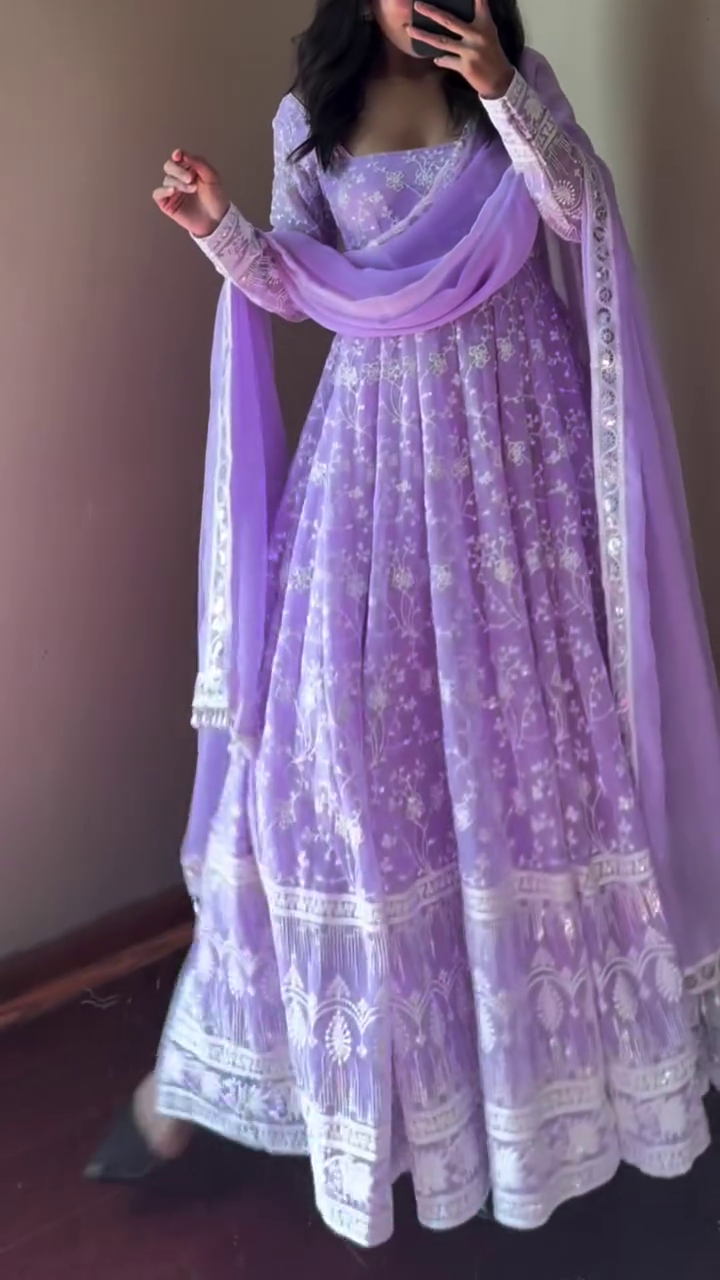 Lavender Heavy Embroidered Anarkali Suit with Dupatta – Elegant Premium Collection