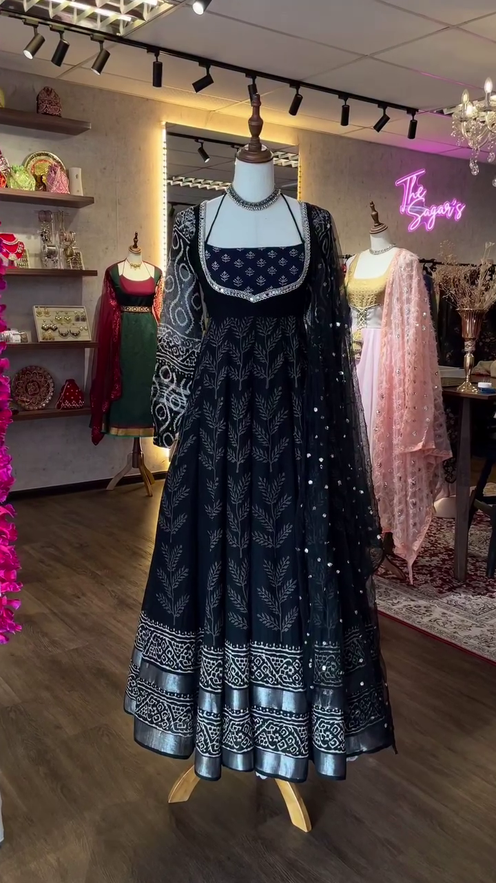 Black Silver-Thread Embroidered Anarkali Suit with Sheer Dupatta – Premium Designer Edition
