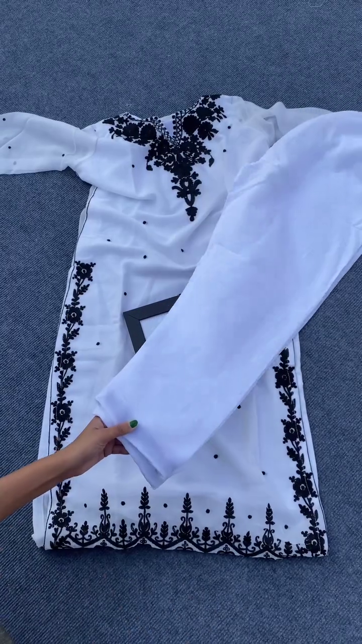 Elegant White & Black Contrast Embroidered Salwar Suit with Dupatta – Classic Ethnic Edition