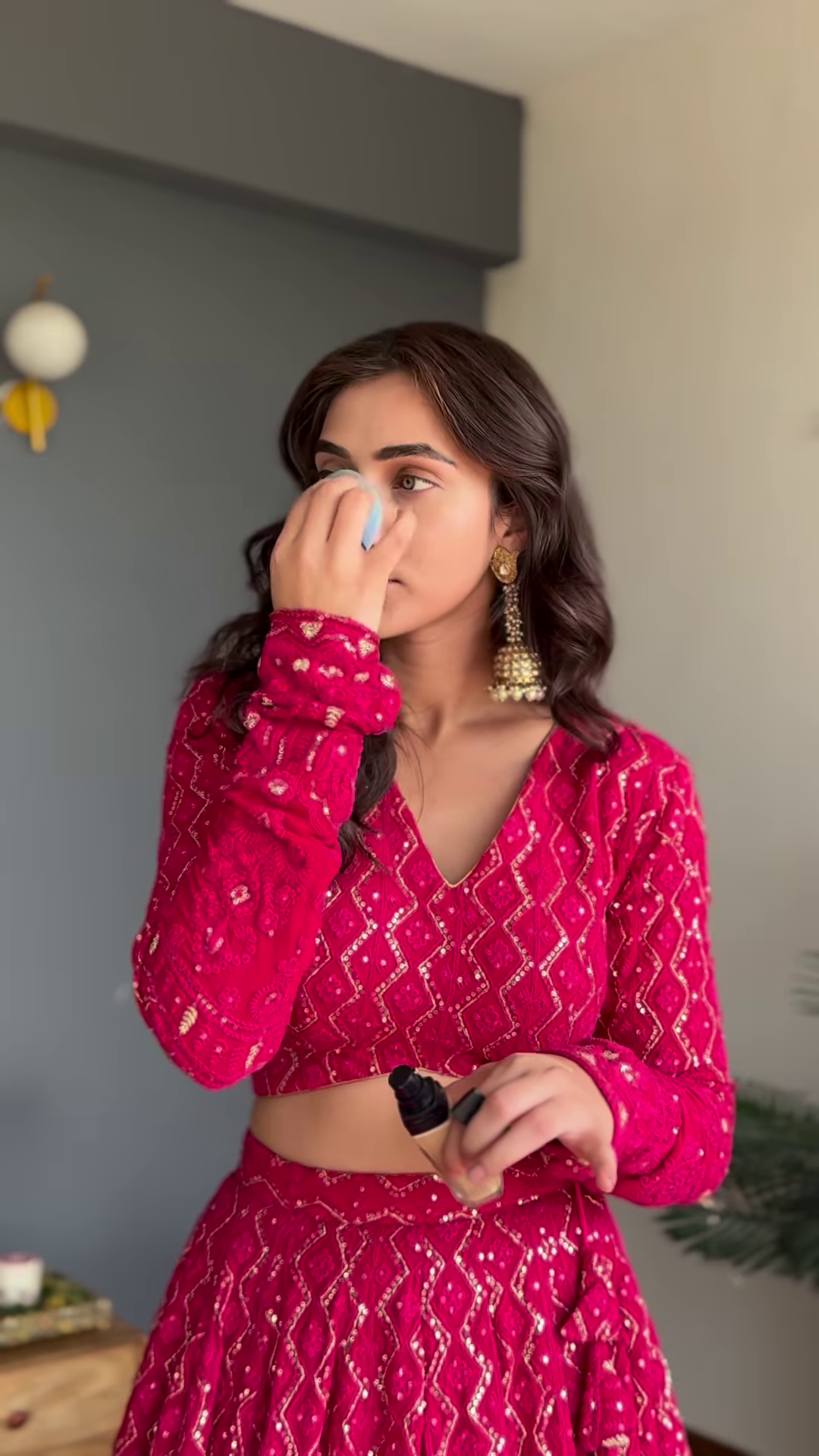 Rani Pink Sequin-Embellished Georgette Lehenga Set with Long-Sleeve Blouse – Premium Festive Collection - Image 2