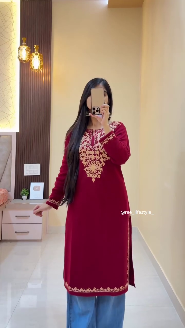 Maroon Straight Kurti with Golden Thread Embroidery – Elegant Daily & Festive Wear Edition