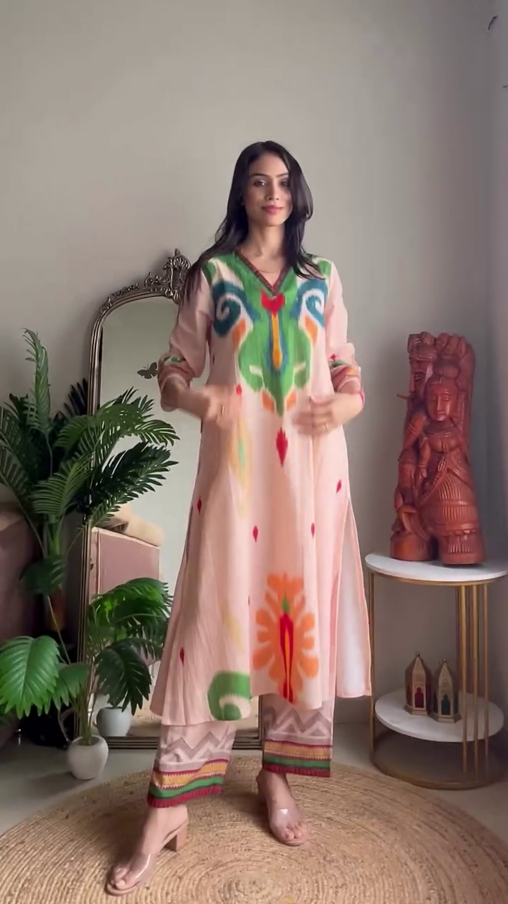 Sky Blue Printed Cotton Kurta & Pant Set – Fresh Floral Everyday Wear