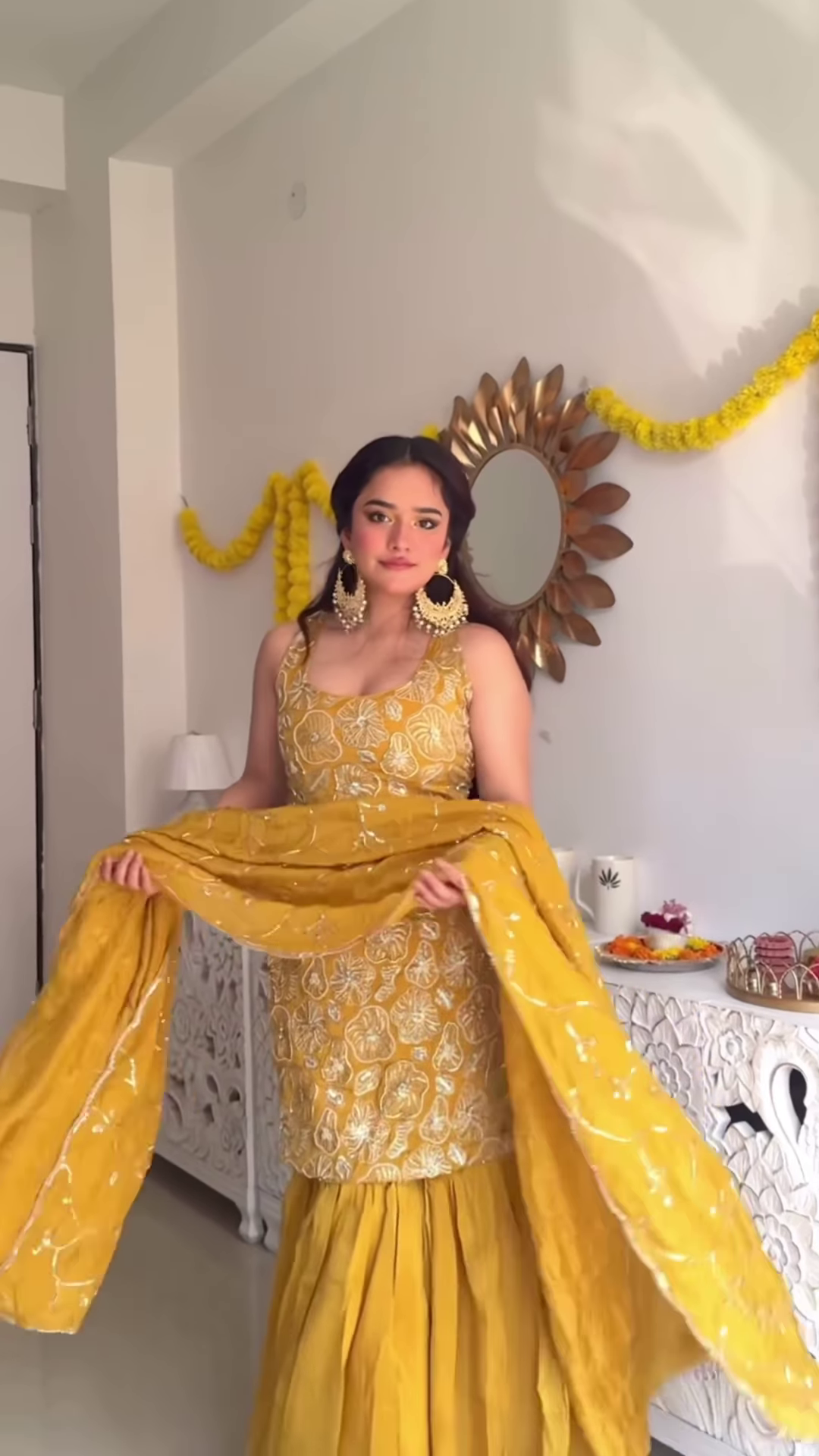 Mustard Yellow Embroidered Sharara Suit with Matching Dupatta – Festive Ethnic Set